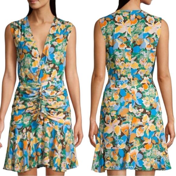 M Missoni Multicolor Floral Ruched V-Neck Sleeveless Dress Size EU 40 (US 6)